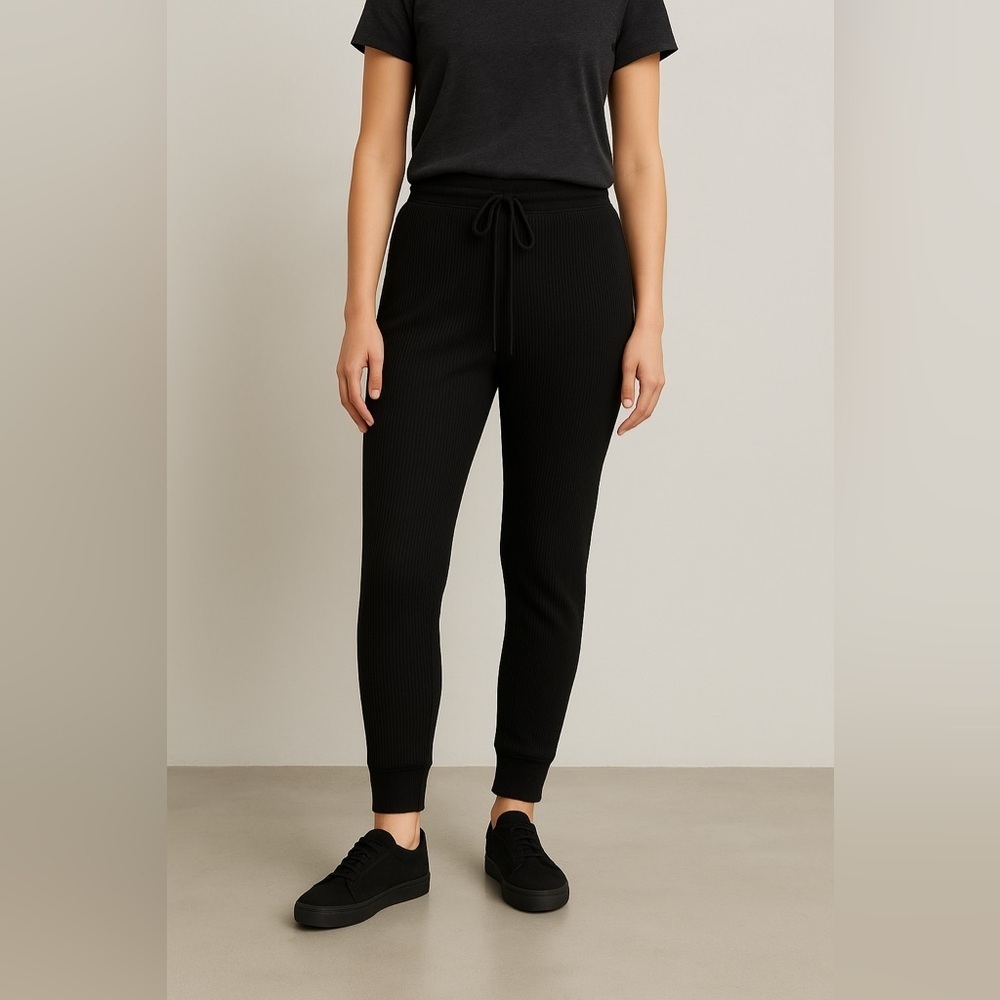 Wilfred Free Black Ribbed Knit Lounge Joggers (Approx. Size M)
